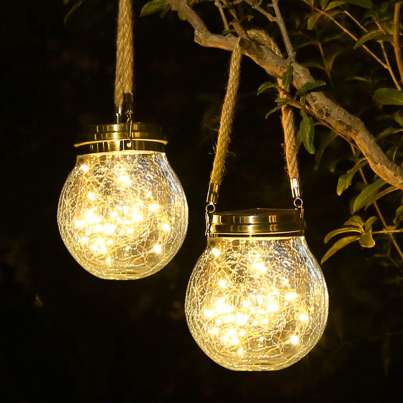 ROSHWEY Solar Lantern, 2 Pack Outdoor Lanterns with 30 LED Waterproof Garden Decor Patio Solar Lights Outdoor Decorative Backyard Outdoor Hanging, Warm Light - Image 1
